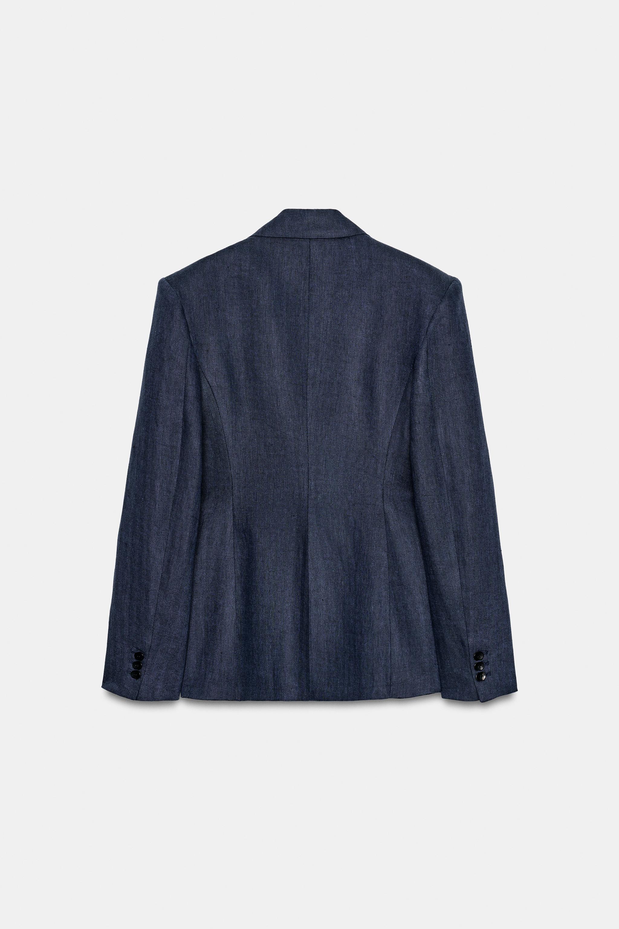100% HERRINGBONE LINEN FITTED BLAZER
